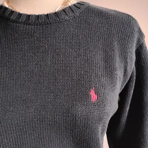 Polo Ralph Lauren Cotton Crewneck Sweater Black Burgundy Classic Size Medium